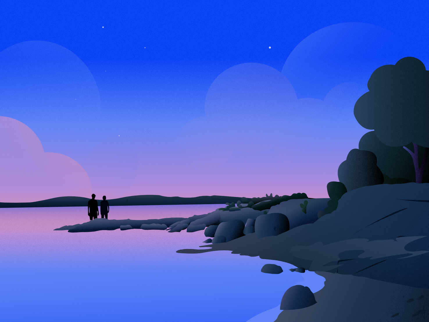 illustration of a beach with rocks
