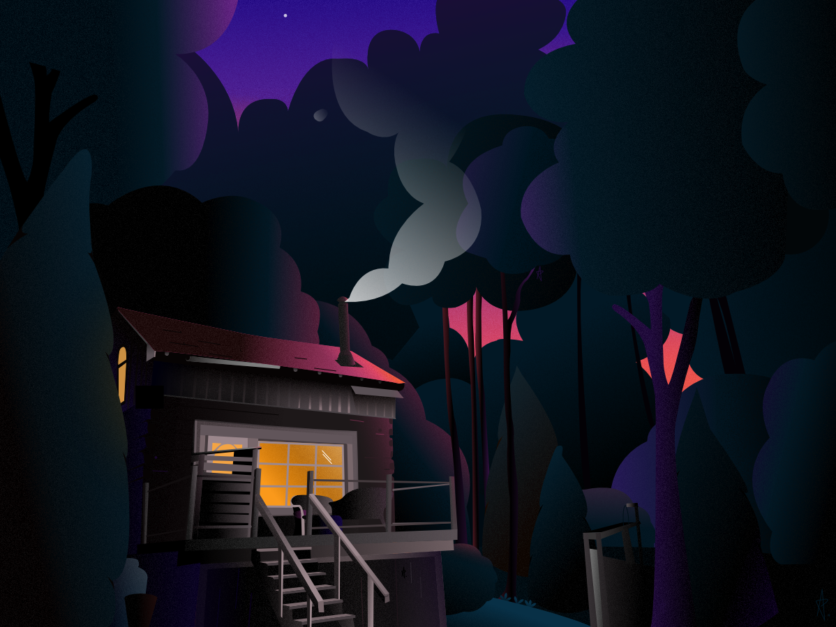 illustration of a cabin in the woods