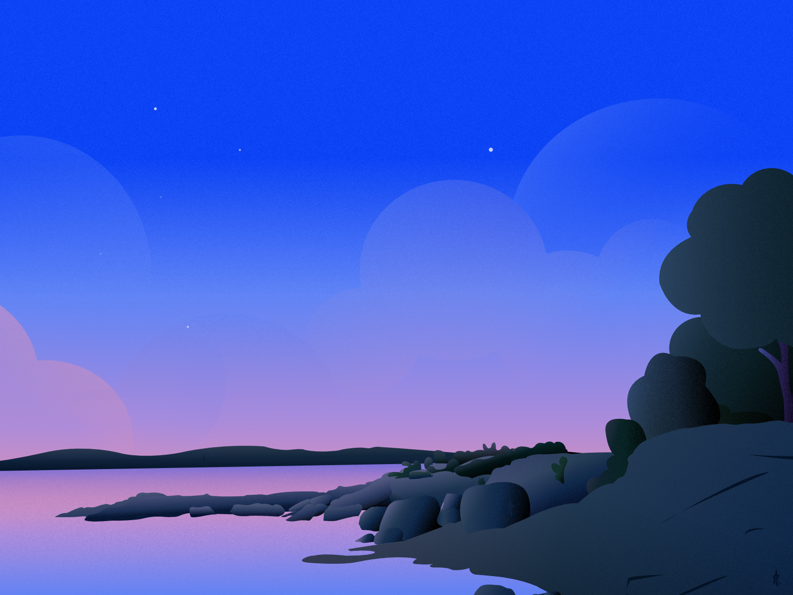 rocky beach at dusk