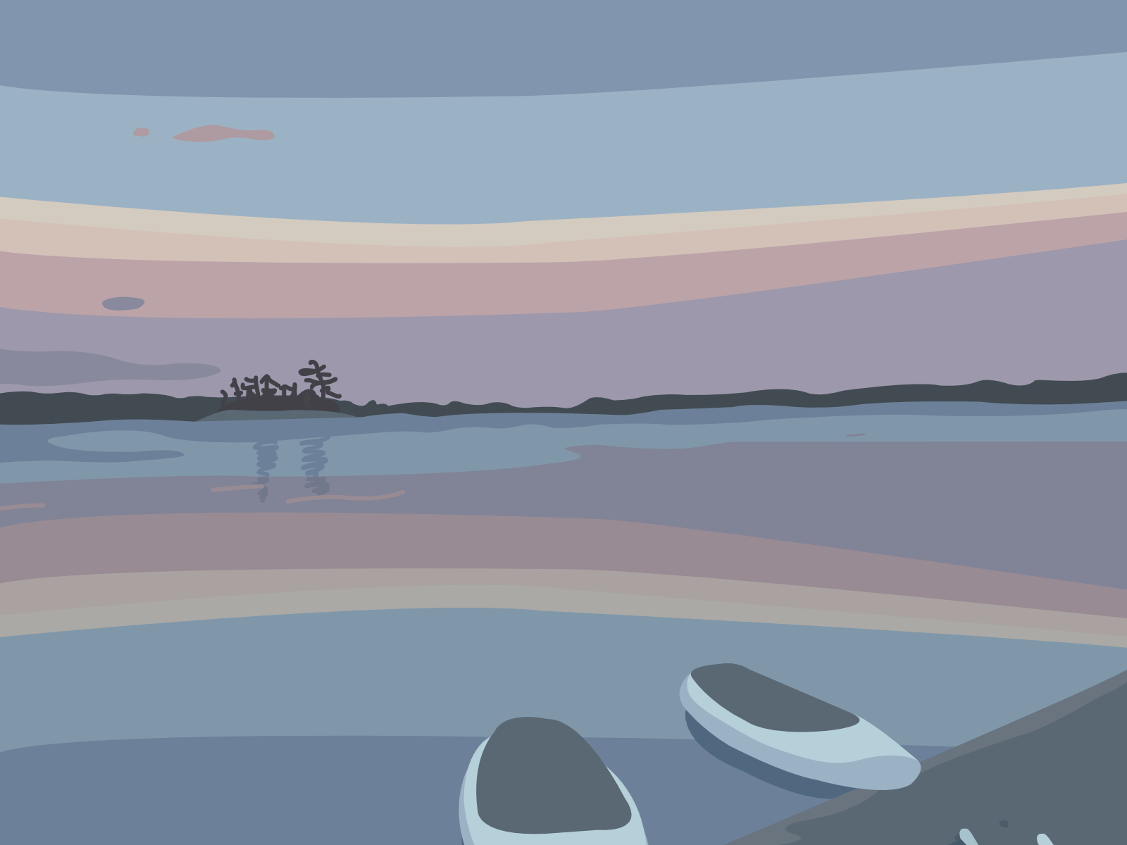 illustration of two paddle boards on shore at sunset